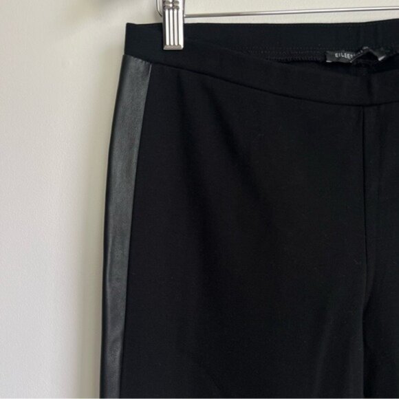Eileen Fisher Slim Ponte Pant with Leather Striped Sides - PL - Picture 3 of 6